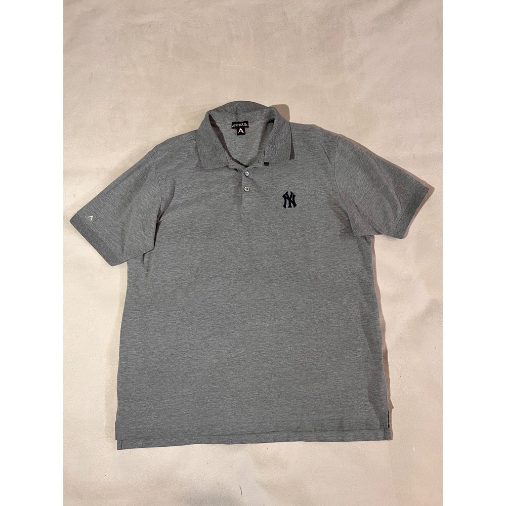 Antigua Mens Gray New York Yankees Logo Polo Shirt Large Cotton